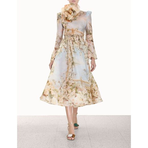 Zimmermann Dresses & Skirts - Zimmermann Women's Lyrical Ruched Silk Floral Midi Maxi Dress Gown Size AU 0 XS